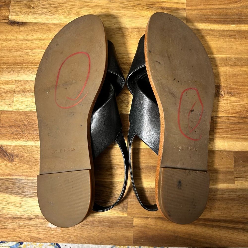 Cole Haan Fernanda Grand Flat Black Leather Sandals Size 5.5 - Picture 11 of 14